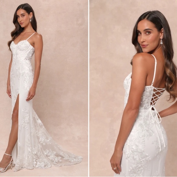 LULUS Bridal Wedding Elegant Sophisticated Sexy Floral Mermaid Trumpet Gown - Picture 3 of 4